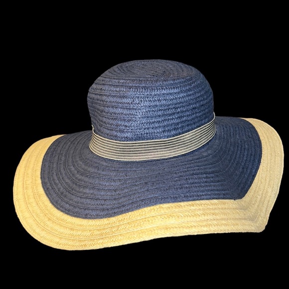 Betmar Lora navy/natural toyo straw wide brim floppy hat One Size - Picture 3 of 10